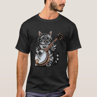 Camiseta Ilustração de Gato Tocando Banjo