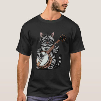 Camiseta Ilustração de Gato Tocando Banjo
