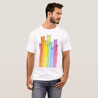 Camiseta Ilustração de Gatos Whimsical Arco-Íris