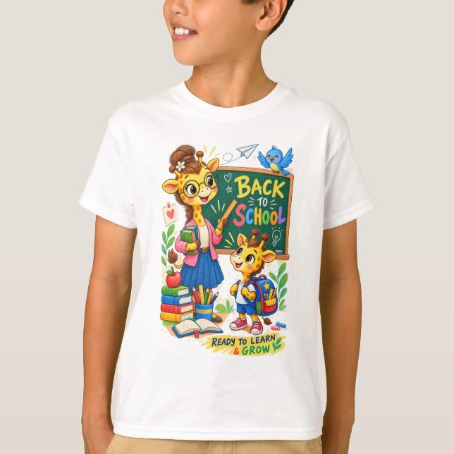 Camiseta Ilustração de Girafa de Volta à Escola (Frente)