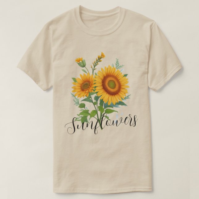 Camiseta Ilustração de Girassóis Amarelos Botânica Floral (Frente do Design)