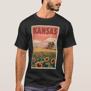 Camiseta Ilustração de Girassóis do Kansas Arte de Viagem V