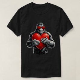 Camiseta Ilustração de Gorila com Coração de Amor