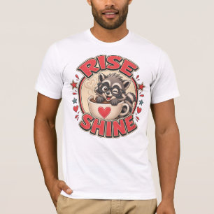 Camiseta Ilustração de Guaxinim Amante de Café 'Rise & Shin