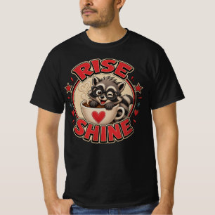 Camiseta Ilustração de Guaxinim Amante de Café 'Rise & Shin
