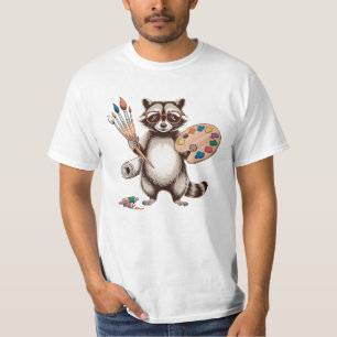 Camiseta Ilustração de Guaxinim Pintor Legal