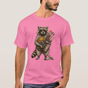 Camiseta Ilustração de Guaxinim Pintor Legal