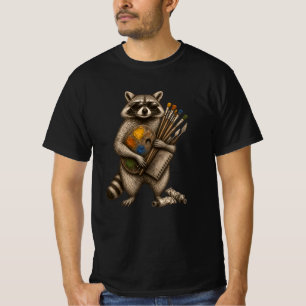Camiseta Ilustração de Guaxinim Pintor Legal