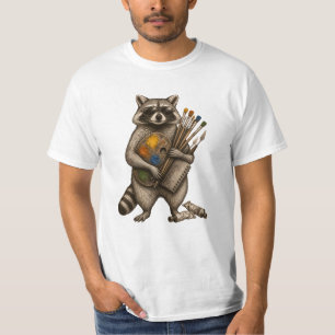 Camiseta Ilustração de Guaxinim Pintor Legal
