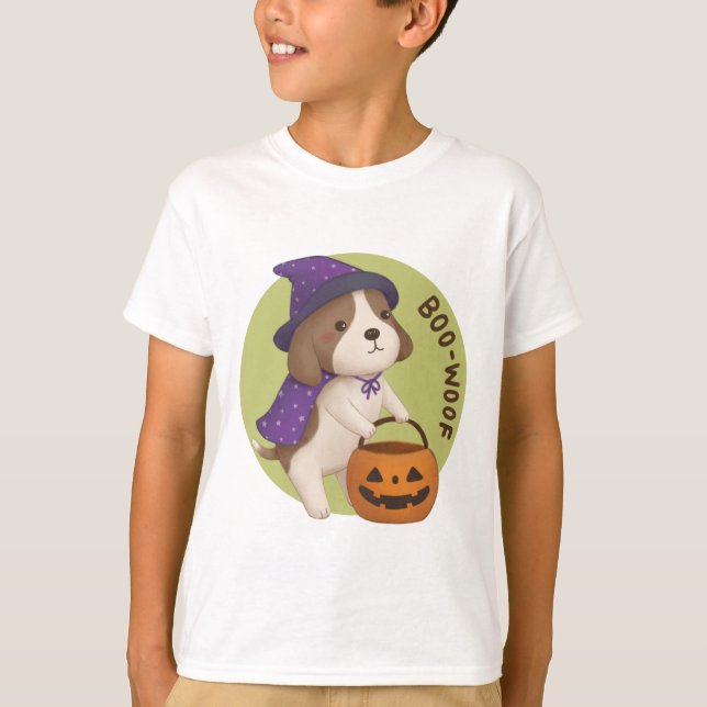 Camiseta Ilustração de Halloween: Boo-Woof (Beagle) (Frente)