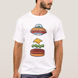 Camiseta Ilustração de Hambúrguer Alien UFO com Camadas Flu