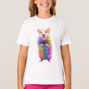 Camiseta Ilustração de Hamster com Brilho de Arco-íris para