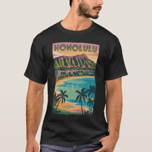 Camiseta Ilustração de Honolulu Havaí Viagem Arte Vintage