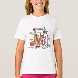Camiseta Ilustração de Instrumentos Musicais Vibrantes