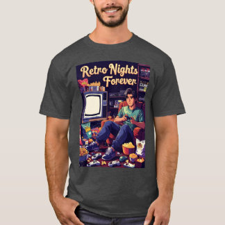 Camiseta Ilustração de jogo Noturno Retro menino engraçado