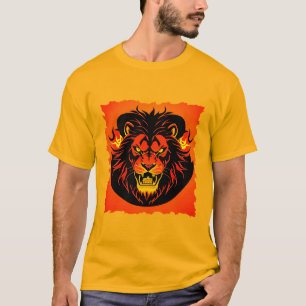 Camiseta Ilustração de Leão Ardente Cercado por Flamboyânci