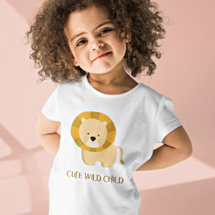 Camiseta Ilustração de Leão de Criança Selvagem Cuta