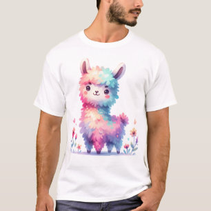 Camiseta Ilustração de Lhama Adorável Arte Pastel Animal
