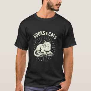 Camiseta Ilustração de Livros e Gatos Divertida Design de G