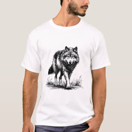Camiseta Ilustração de Lobo Andando com Tinta