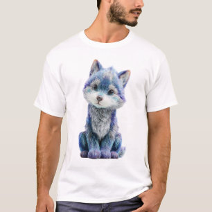 Camiseta Ilustração de Lobo Azul Gelado Filhote para Homens
