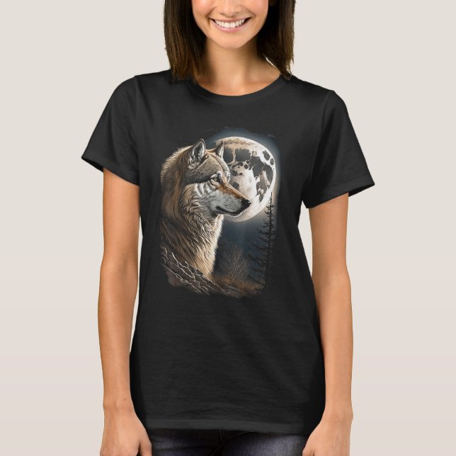 Camiseta Ilustração de Lobo e Lua (Frente)