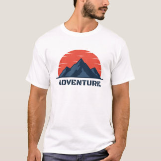 Camiseta Ilustração de Logo de Aventura na Montanha com Sol