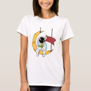 Camiseta Ilustração de Lua Sentada com Astronauta de Arte e