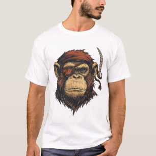 Camiseta Ilustração de Macaco Pirata Negrito