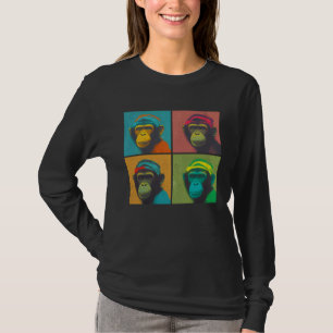 Camiseta Ilustração de Macaco Pop Animais Coloridos Mulhere