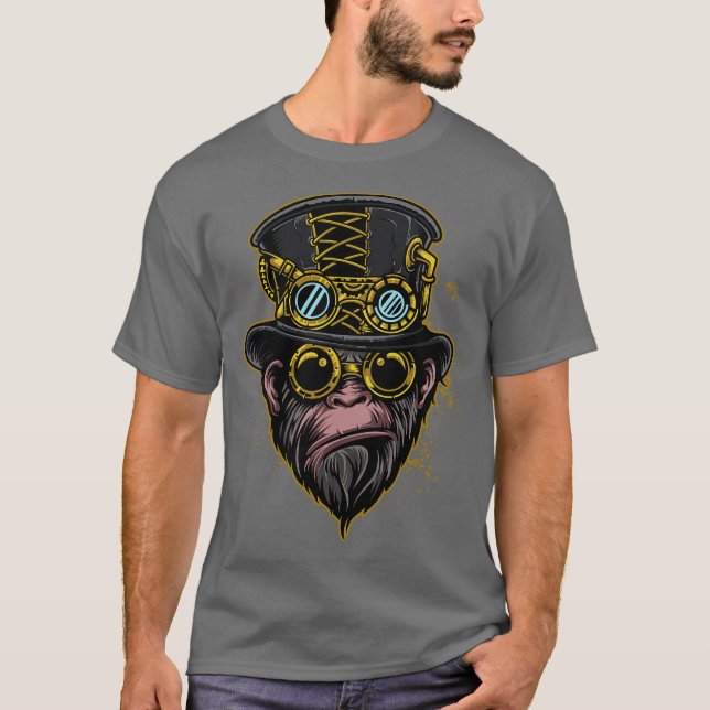 Camiseta Ilustração de Macaco Steampunk (Frente)