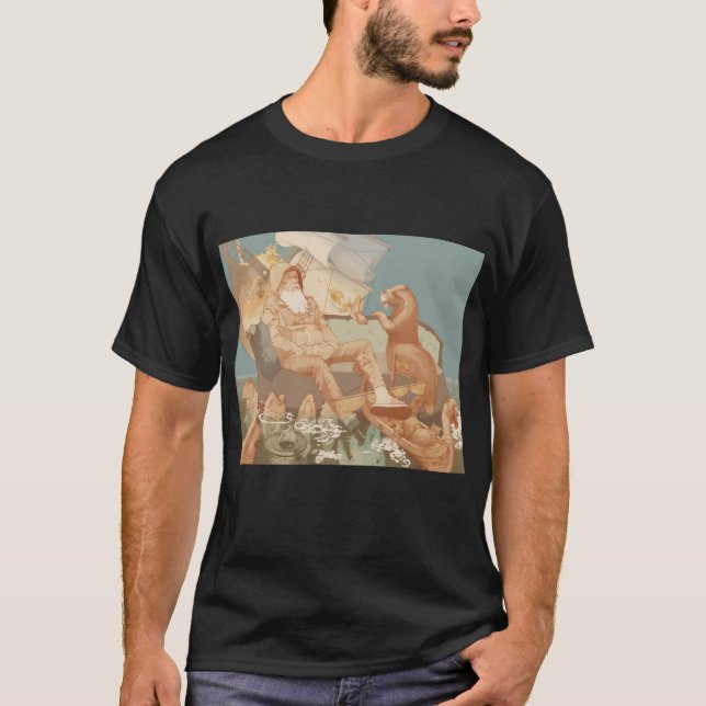 Camiseta Ilustração de Mar Aberto de Navio de Queima Velho  (Frente)
