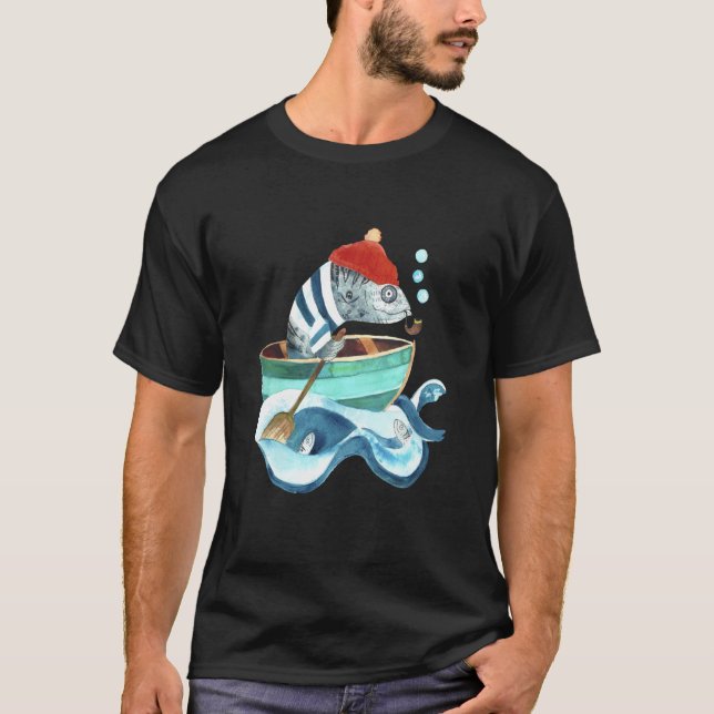 Camiseta Ilustração de Marinheiro de Peixe (Frente)