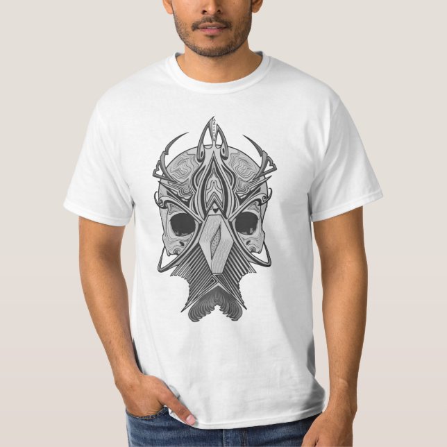 Camiseta Ilustração de Máscara de Guerreiro Etéreo Sombrio (Frente)