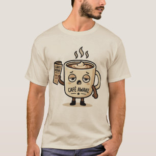 Camiseta Ilustração de Mascote de Café Sonolento Café Awake