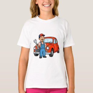Camiseta Ilustração de mecânico de desenho animado fofo com
