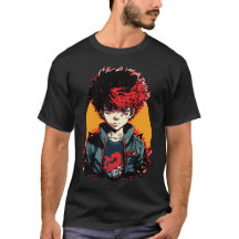 Ilustração de Menino Anime: Cabelo Vermelho e Pret