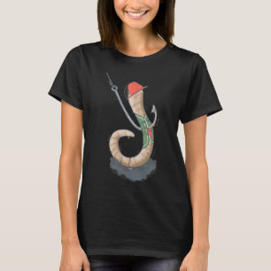 Camiseta Ilustração de Minhoca e Gancho de Pesca Fofo