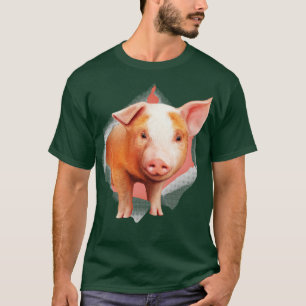 Camiseta Ilustração de Mini Porco Jovem e Bonita