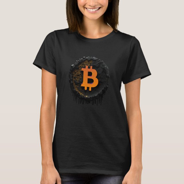 Camiseta Ilustração de Moeda Bitcoin Cripto Escura Preta 9 (Frente)