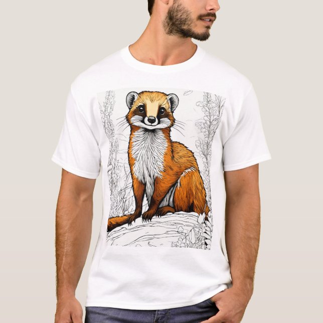 Camiseta Ilustração de Mongóso Bonito: Estilo de Adesivo de (Frente)