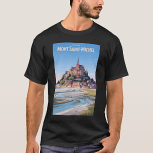 Camiseta Ilustração de Mont Saint Michel Arte de Viagem Vin