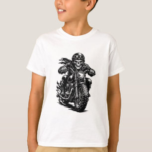 Camiseta Ilustração de Motocicleta de Esqueleto Biker Vinta