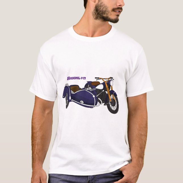Camiseta Ilustração de motocicleta roxa Sidecar (Frente)