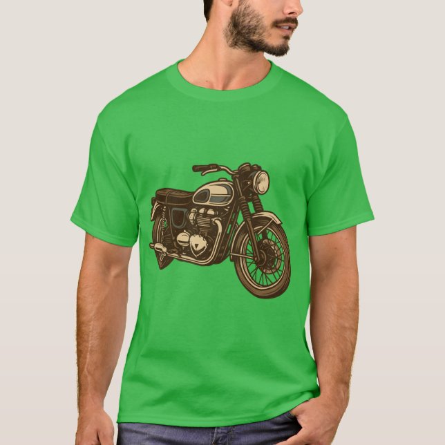 Camiseta Ilustração de Motociclo Vintage (Frente)