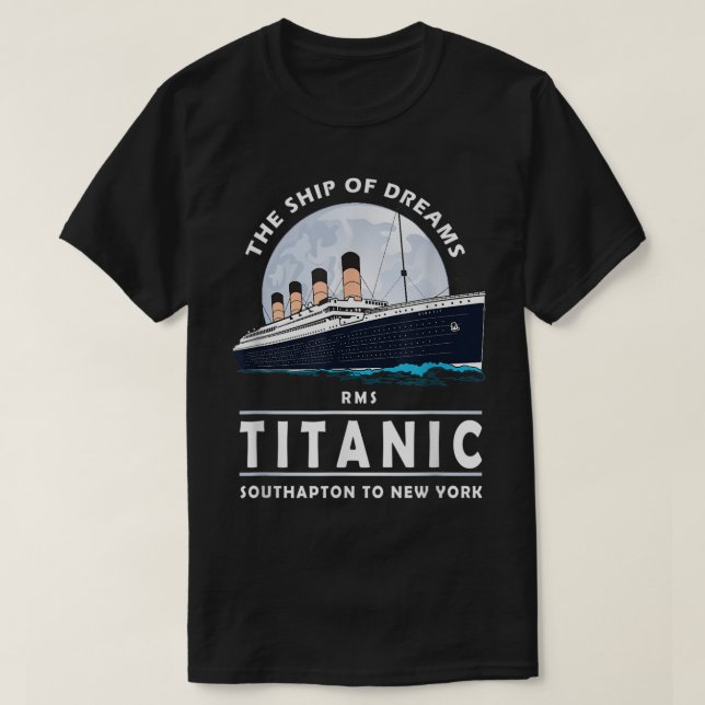 Camiseta Ilustração de Navio Transatlântico Vintage (Frente do Design)