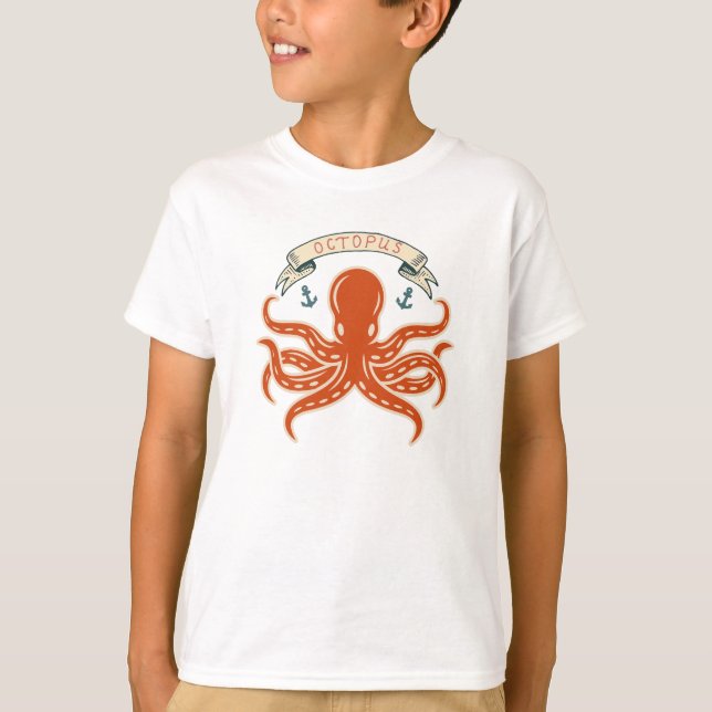 Camiseta Ilustração de Octopus Vintage (Frente)