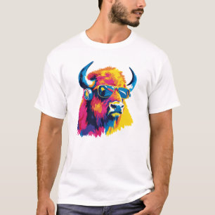 Camiseta Ilustração de Óculos de Bisonte Pintura em Aquarel