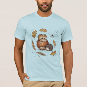 Camiseta Ilustração de Outono do Rato da Floresta e Ouriço