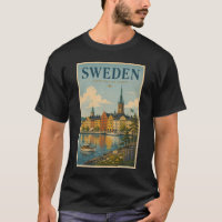 Ilustração de paisagem da Suécia Viagem Arte Vinta